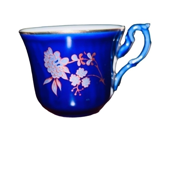 VINTAGE Porcelain Cobalt Blue Hand Painted Tea Cup Gold Gilded - Picture 4 of 6